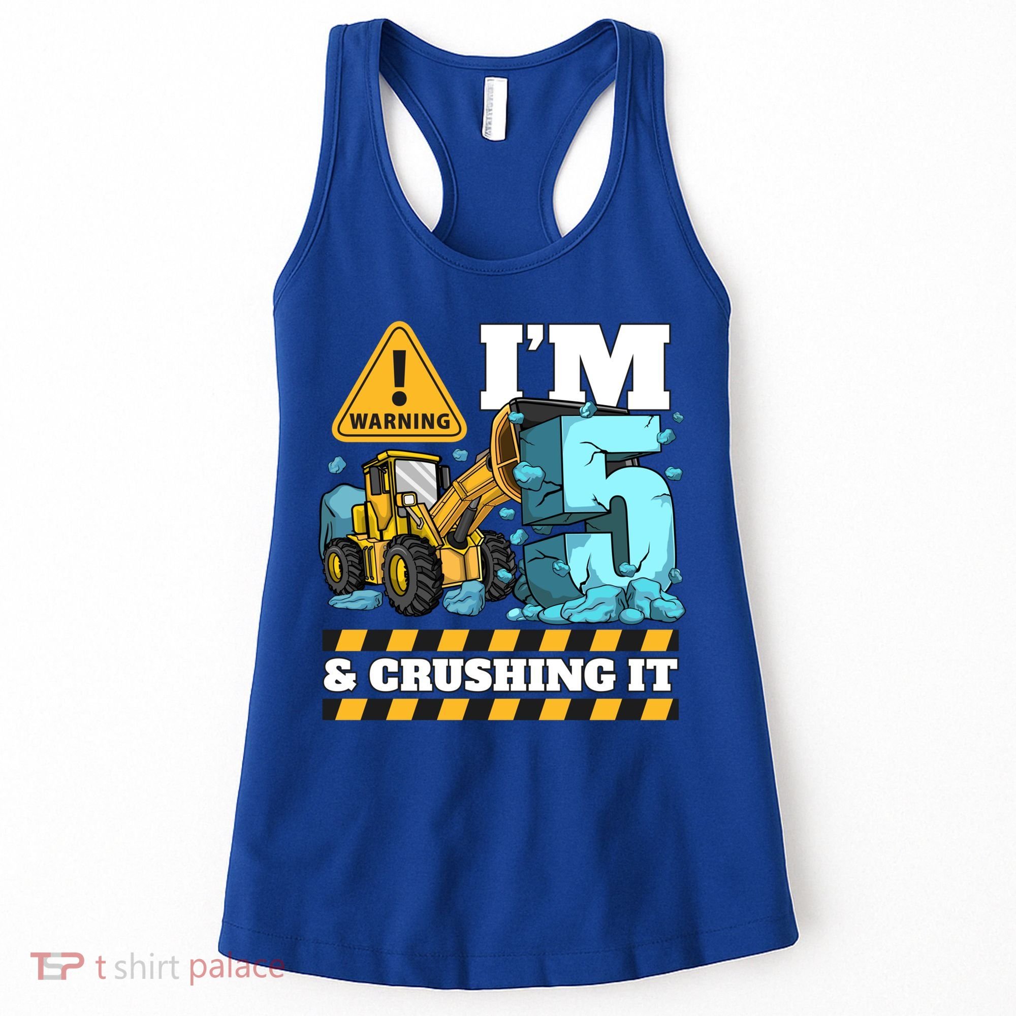 Construction 5th Birthday Boy Funny Gift 5 Bulldozer Digger Truck Funny Gift Women's Tank Top
