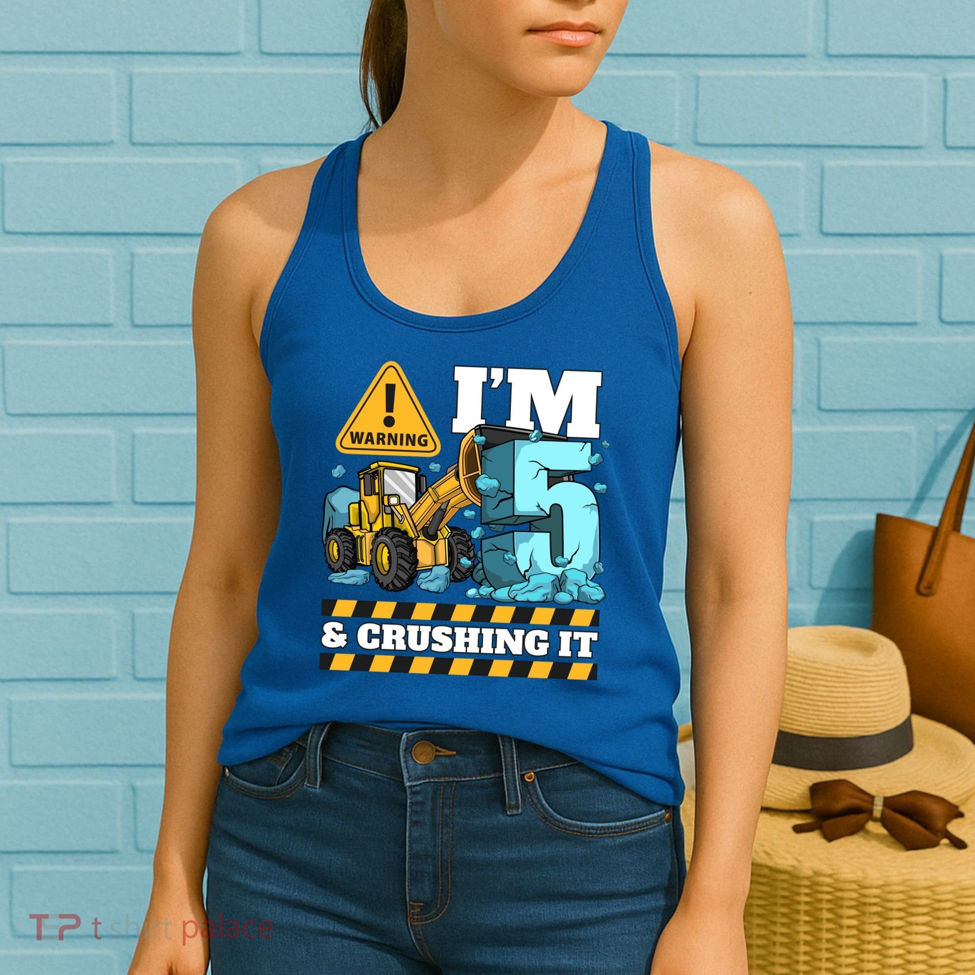 Construction 5th Birthday Boy Funny Gift 5 Bulldozer Digger Truck Funny Gift Women's Tank Top