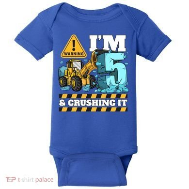 Construction 5th Birthday Boy Funny Gift 5 Bulldozer Digger Truck Funny Gift Baby Bodysuit
