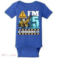 Construction 5th Birthday Boy Funny Gift 5 Bulldozer Digger Truck Funny Gift Baby Bodysuit thumb 0