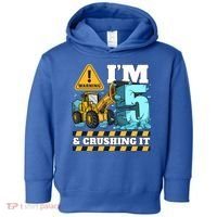 Construction 5th Birthday Boy Funny Gift 5 Bulldozer Digger Truck Funny Gift Toddler Hoodie thumb 0