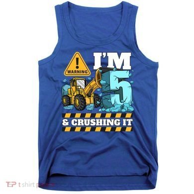 Construction 5th Birthday Boy Funny Gift 5 Bulldozer Digger Truck Funny Gift Tank Top