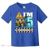 Construction 5th Birthday Boy Funny Gift 5 Bulldozer Digger Truck Funny Gift Toddler T-Shirt thumb 0