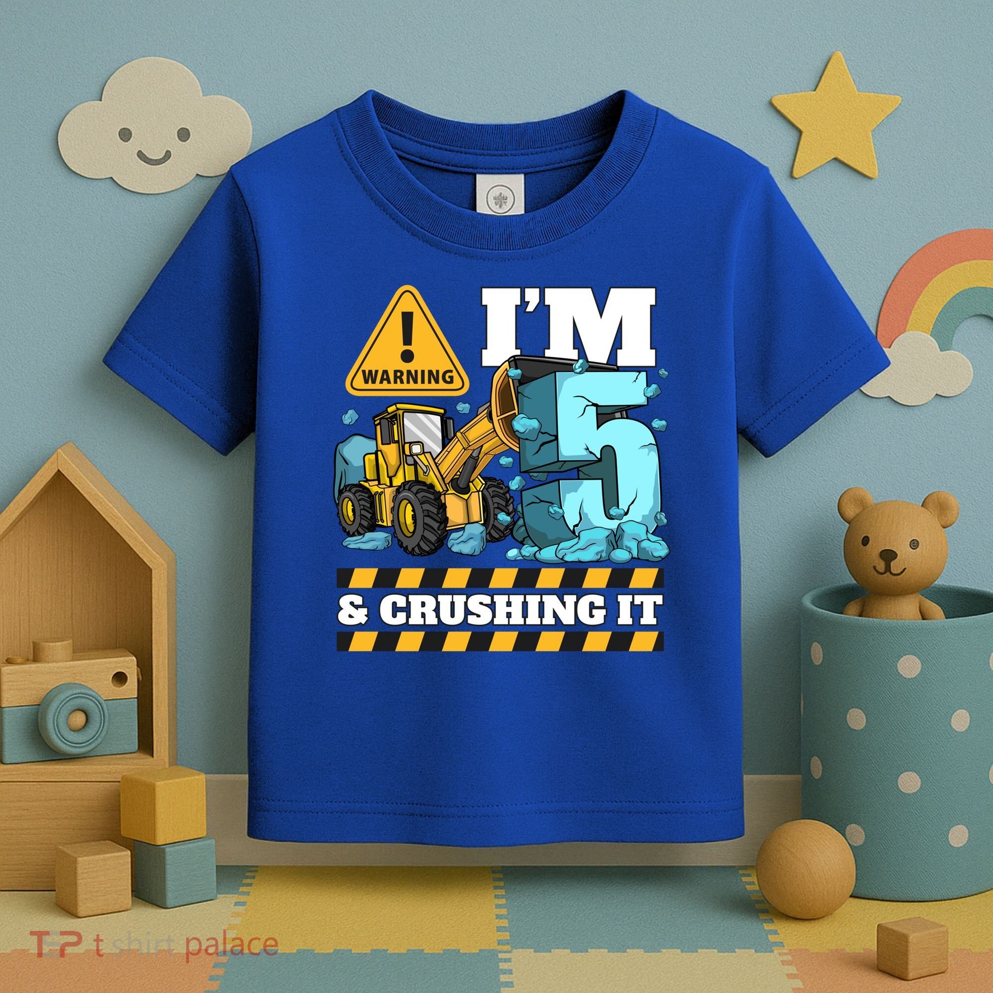 Construction 5th Birthday Boy Funny Gift 5 Bulldozer Digger Truck Funny Gift Toddler T-Shirt