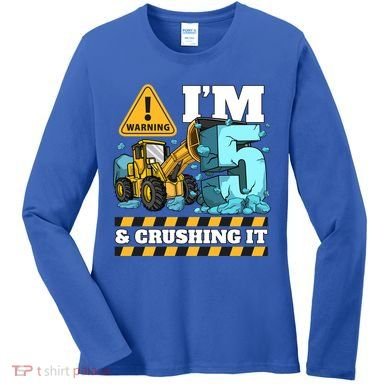 Construction 5th Birthday Boy Funny Gift 5 Bulldozer Digger Truck Funny Gift Women's Long Sleeve Shirt