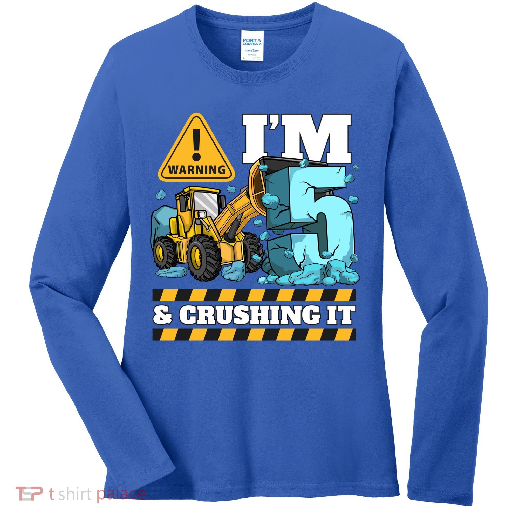 Construction 5th Birthday Boy Funny Gift 5 Bulldozer Digger Truck Funny Gift Women's Long Sleeve Shirt