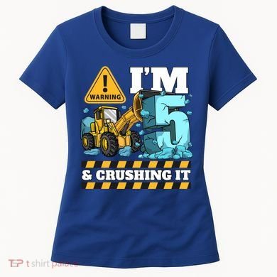 Construction 5th Birthday Boy Funny Gift 5 Bulldozer Digger Truck Funny Gift Women's T-Shirt