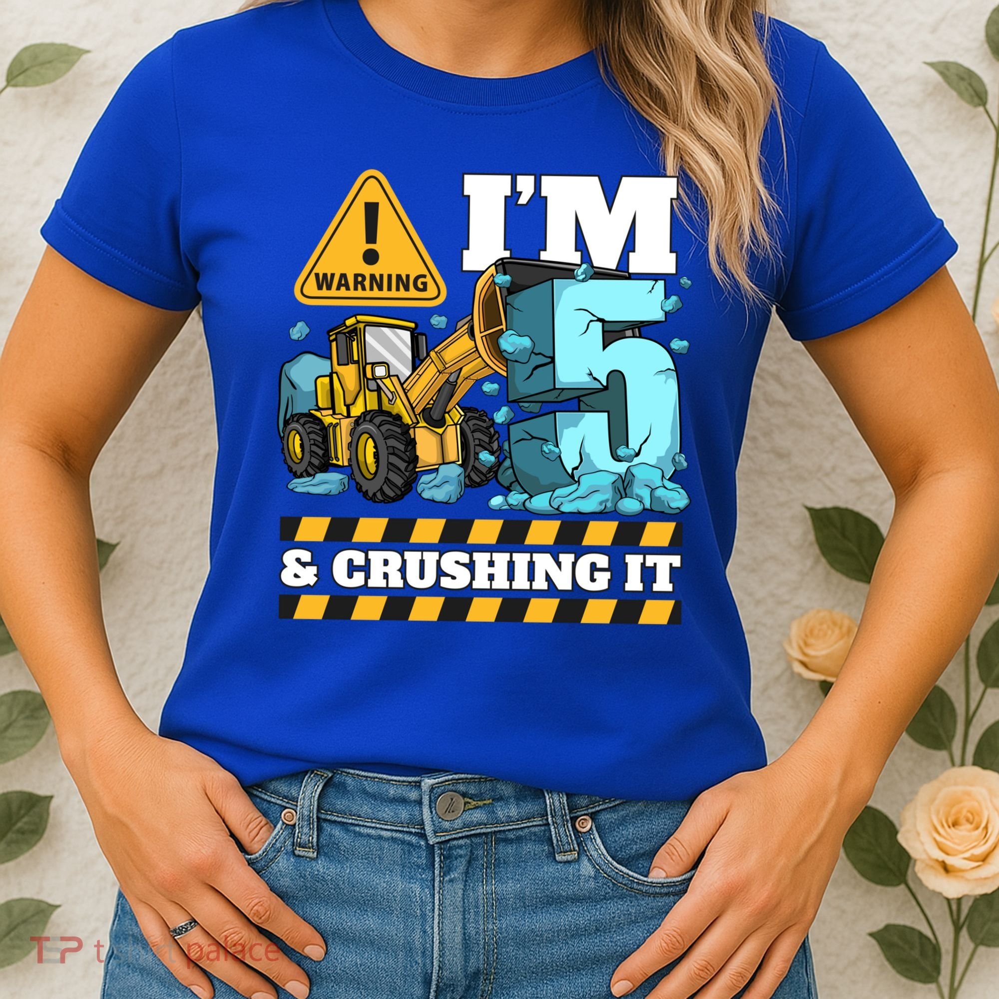 Construction 5th Birthday Boy Funny Gift 5 Bulldozer Digger Truck Funny Gift Women's T-Shirt