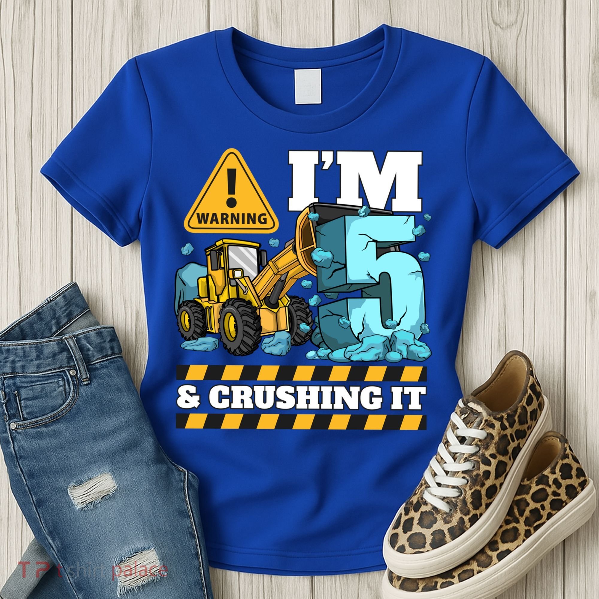 Construction 5th Birthday Boy Funny Gift 5 Bulldozer Digger Truck Funny Gift Women's T-Shirt