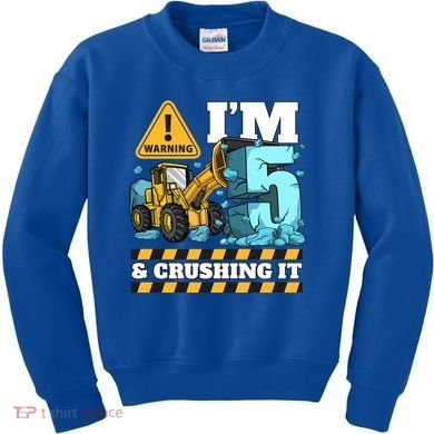 Construction 5th Birthday Boy Funny Gift 5 Bulldozer Digger Truck Funny Gift Kids Sweatshirt