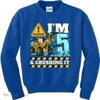 Construction 5th Birthday Boy Funny Gift 5 Bulldozer Digger Truck Funny Gift Kids Sweatshirt thumb 0