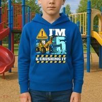 Construction 5th Birthday Boy Funny Gift 5 Bulldozer Digger Truck Funny Gift Kids Hoodie thumb 2