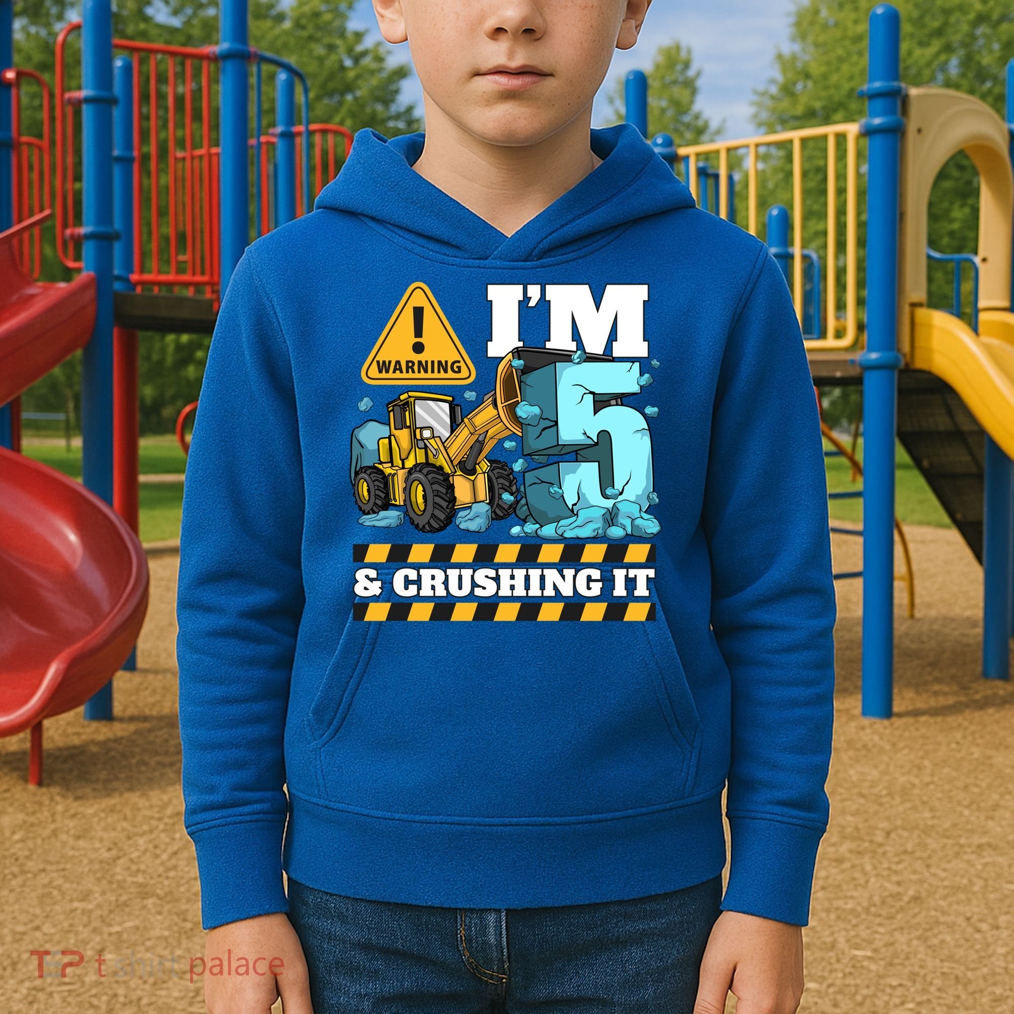 Construction 5th Birthday Boy Funny Gift 5 Bulldozer Digger Truck Funny Gift Kids Hoodie