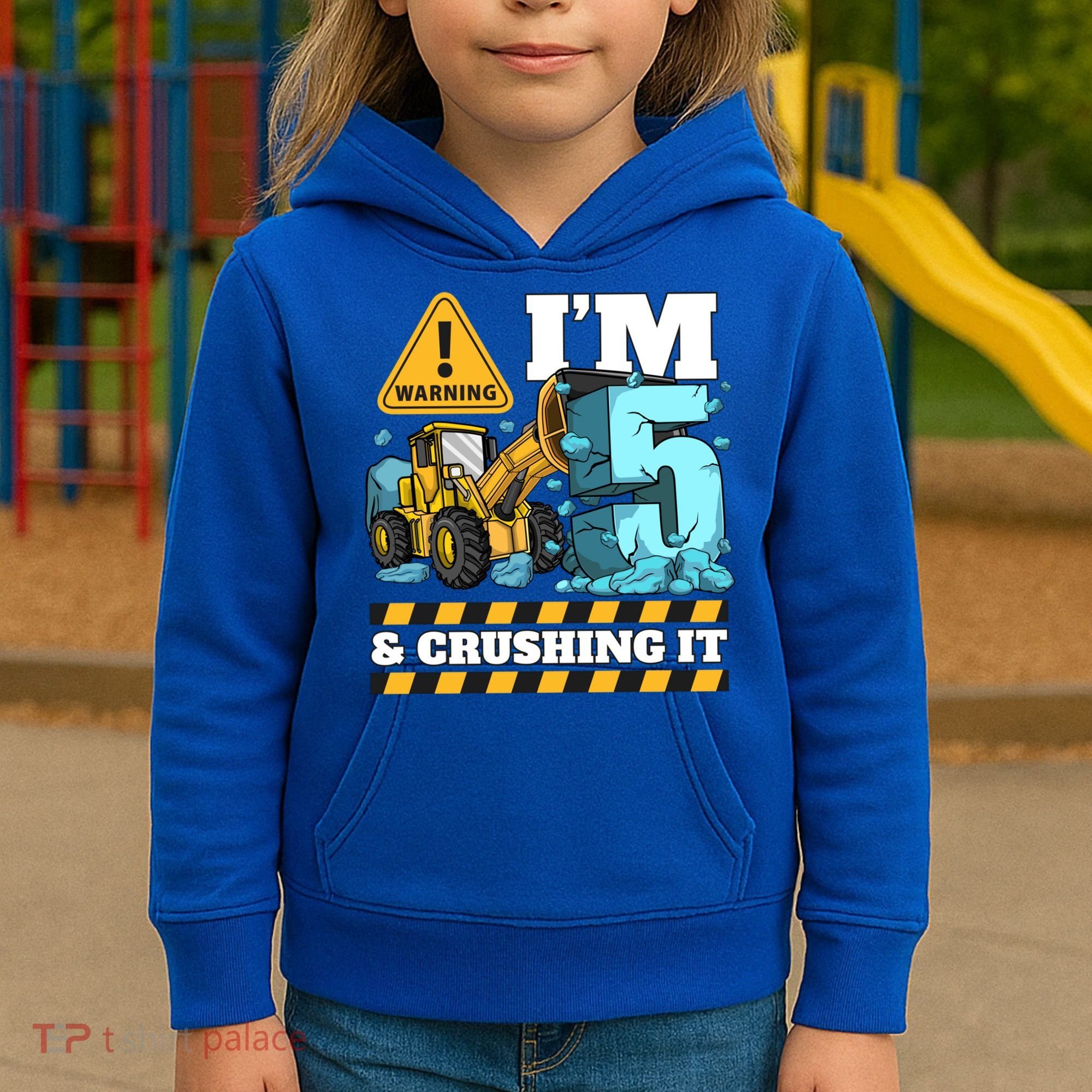 Construction 5th Birthday Boy Funny Gift 5 Bulldozer Digger Truck Funny Gift Kids Hoodie