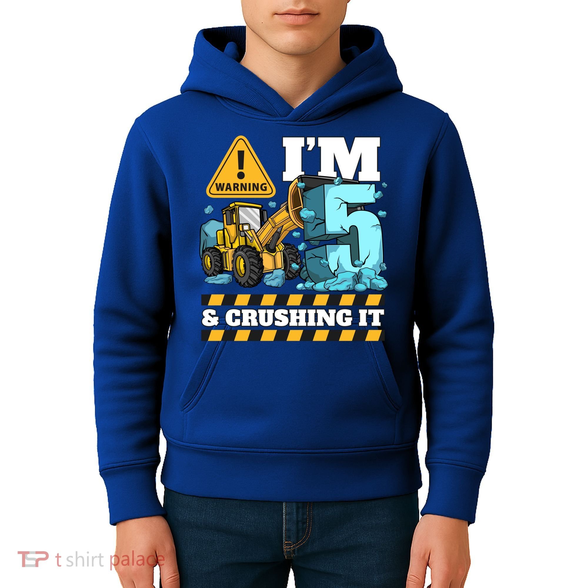 Construction 5th Birthday Boy Funny Gift 5 Bulldozer Digger Truck Funny Gift Kids Hoodie