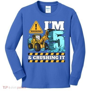 Construction 5th Birthday Boy Funny Gift 5 Bulldozer Digger Truck Funny Gift Kids Long Sleeve Shirt