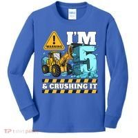 Construction 5th Birthday Boy Funny Gift 5 Bulldozer Digger Truck Funny Gift Kids Long Sleeve Shirt thumb 0