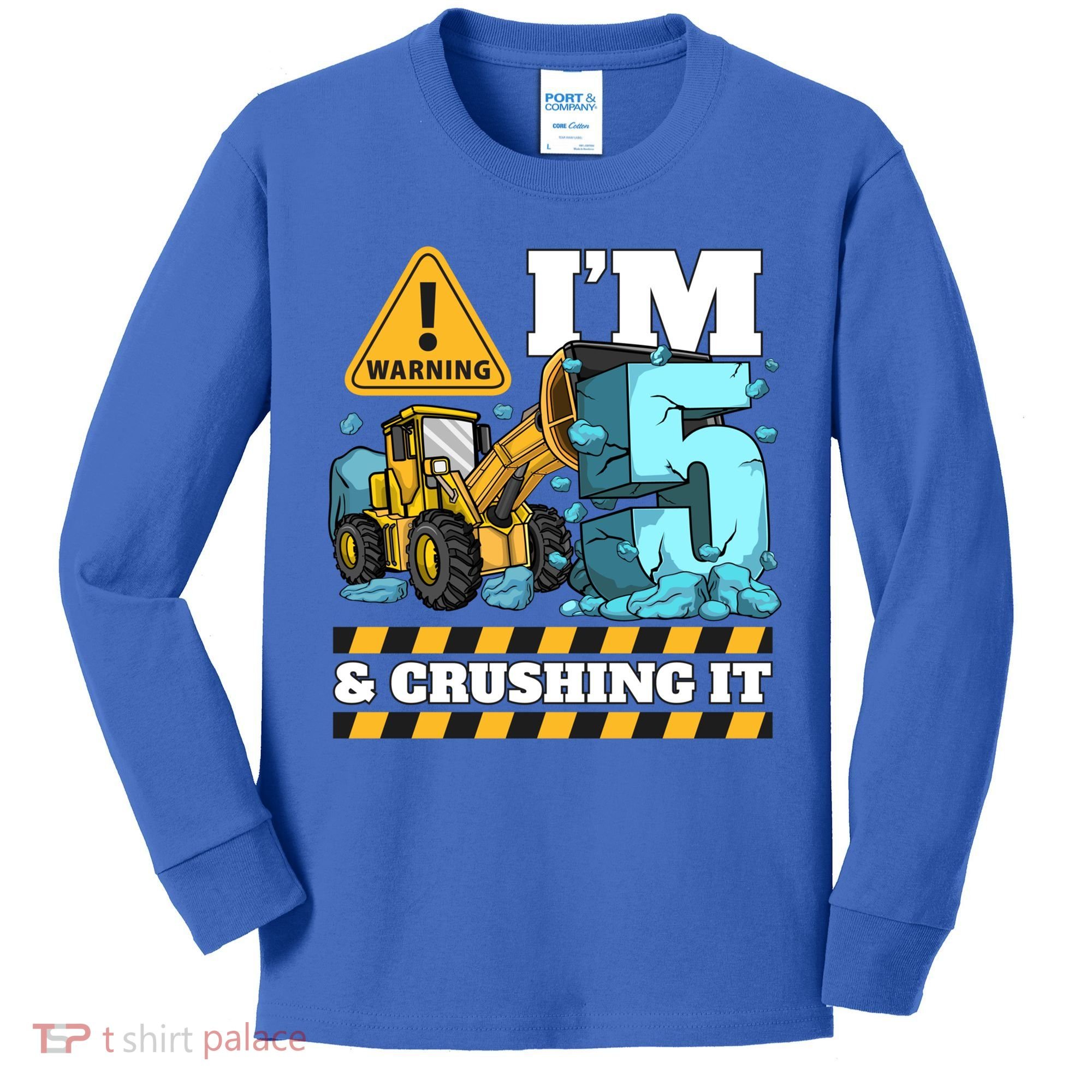 Construction 5th Birthday Boy Funny Gift 5 Bulldozer Digger Truck Funny Gift Kids Long Sleeve Shirt