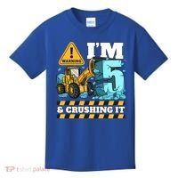 Construction 5th Birthday Boy Funny Gift 5 Bulldozer Digger Truck Funny Gift Kids T-Shirt thumb 0