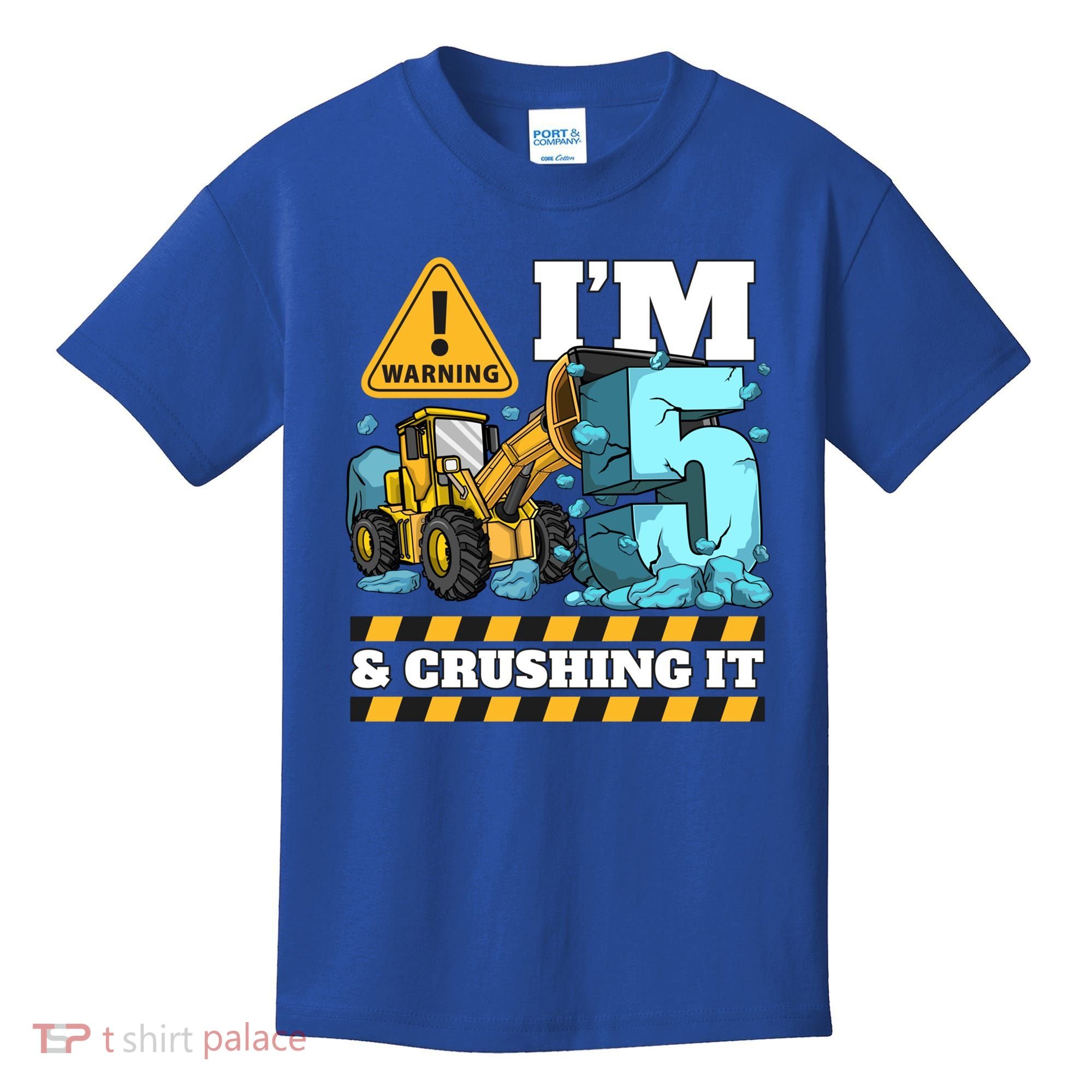 Construction 5th Birthday Boy Funny Gift 5 Bulldozer Digger Truck Funny Gift Kids T-Shirt
