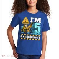 Construction 5th Birthday Boy Funny Gift 5 Bulldozer Digger Truck Funny Gift Kids T-Shirt thumb 2