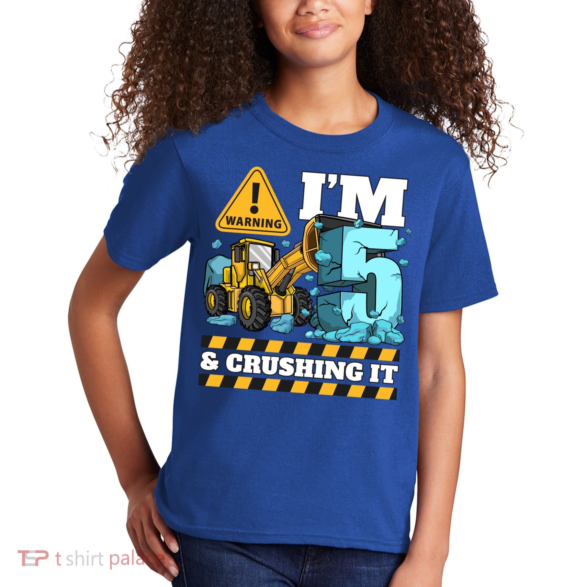 Construction 5th Birthday Boy Funny Gift 5 Bulldozer Digger Truck Funny Gift Kids T-Shirt
