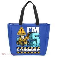 Construction 5th Birthday Boy Funny Gift 5 Bulldozer Digger Truck Funny Gift Tote Bag thumb 0