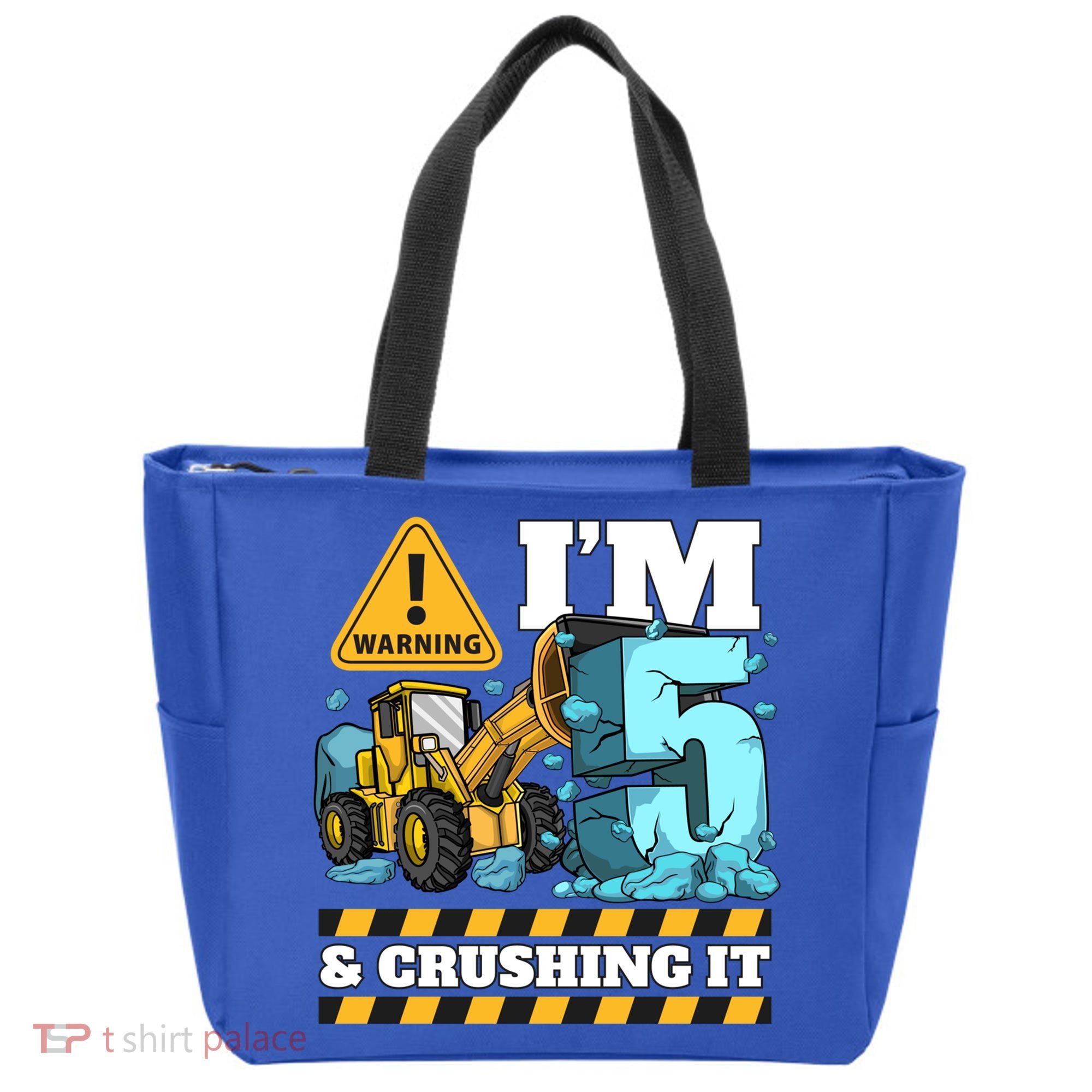 Construction 5th Birthday Boy Funny Gift 5 Bulldozer Digger Truck Funny Gift Tote Bag