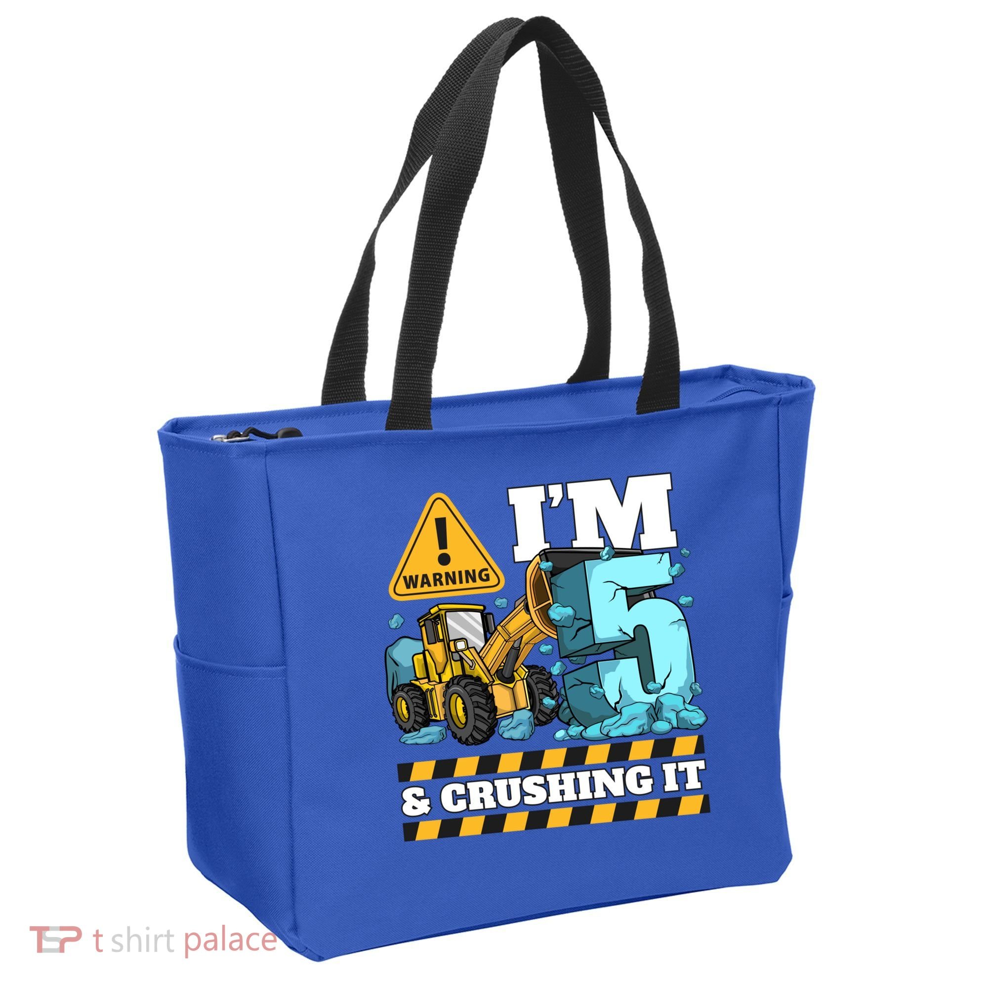 Construction 5th Birthday Boy Funny Gift 5 Bulldozer Digger Truck Funny Gift Tote Bag