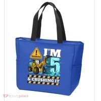 Construction 5th Birthday Boy Funny Gift 5 Bulldozer Digger Truck Funny Gift Tote Bag thumb 3