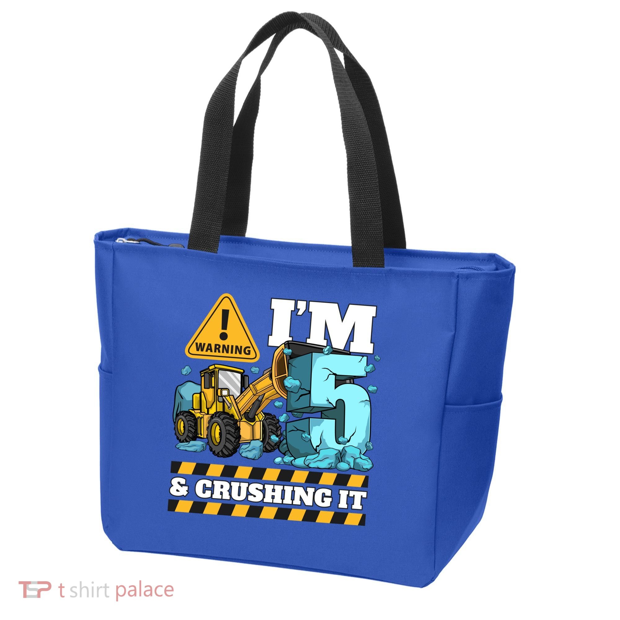 Construction 5th Birthday Boy Funny Gift 5 Bulldozer Digger Truck Funny Gift Tote Bag