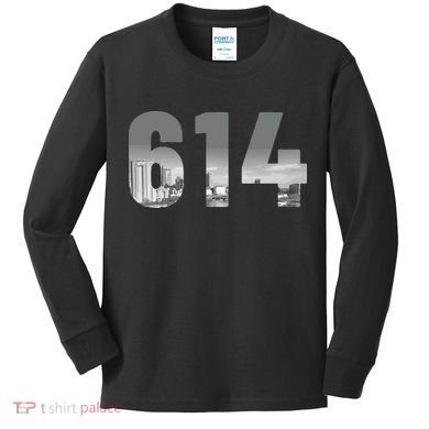 Columbus 614 Area Code Skyline Ohio Vintage Kids Long Sleeve Shirt