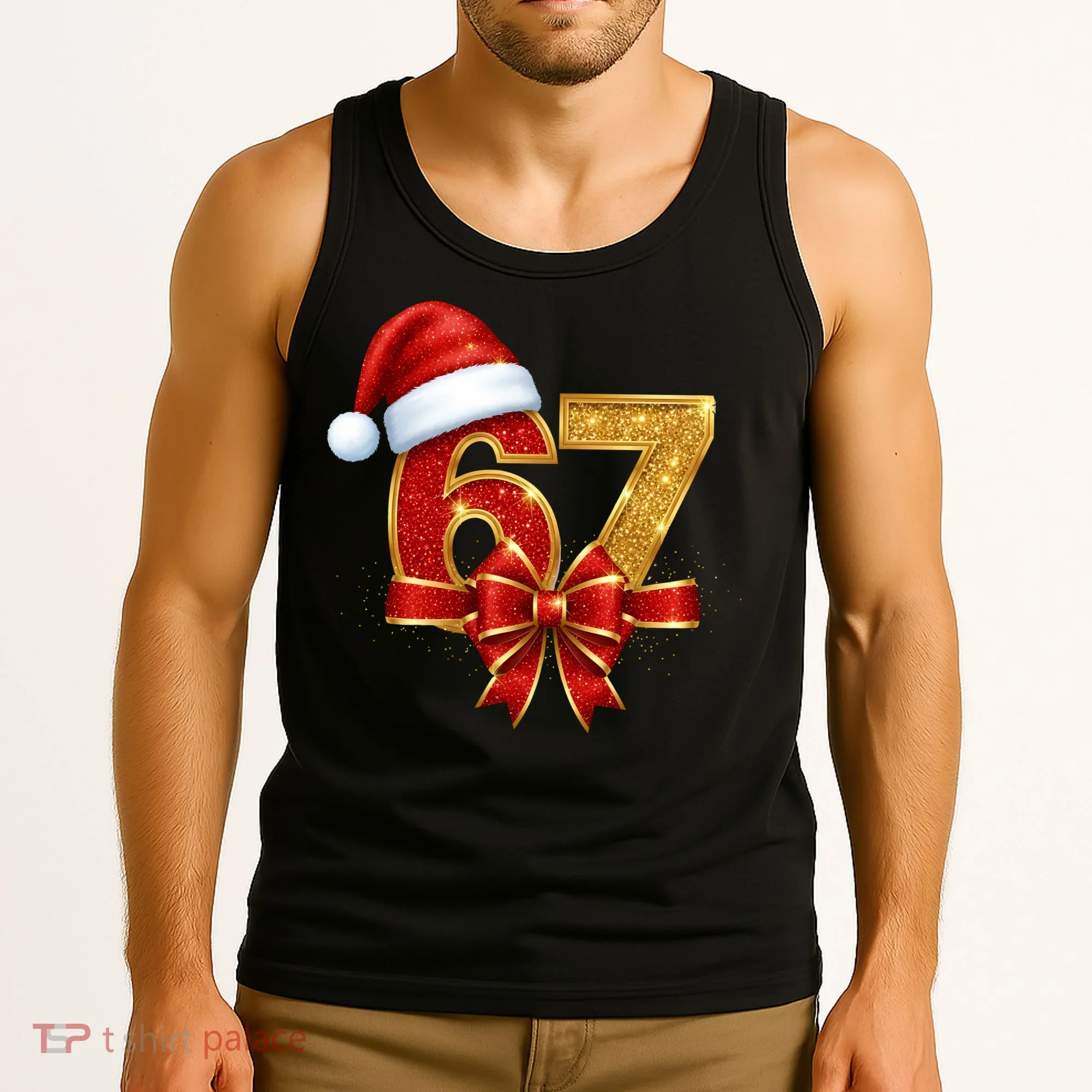 Christmas 67 Santa Hat Bow Tank Top