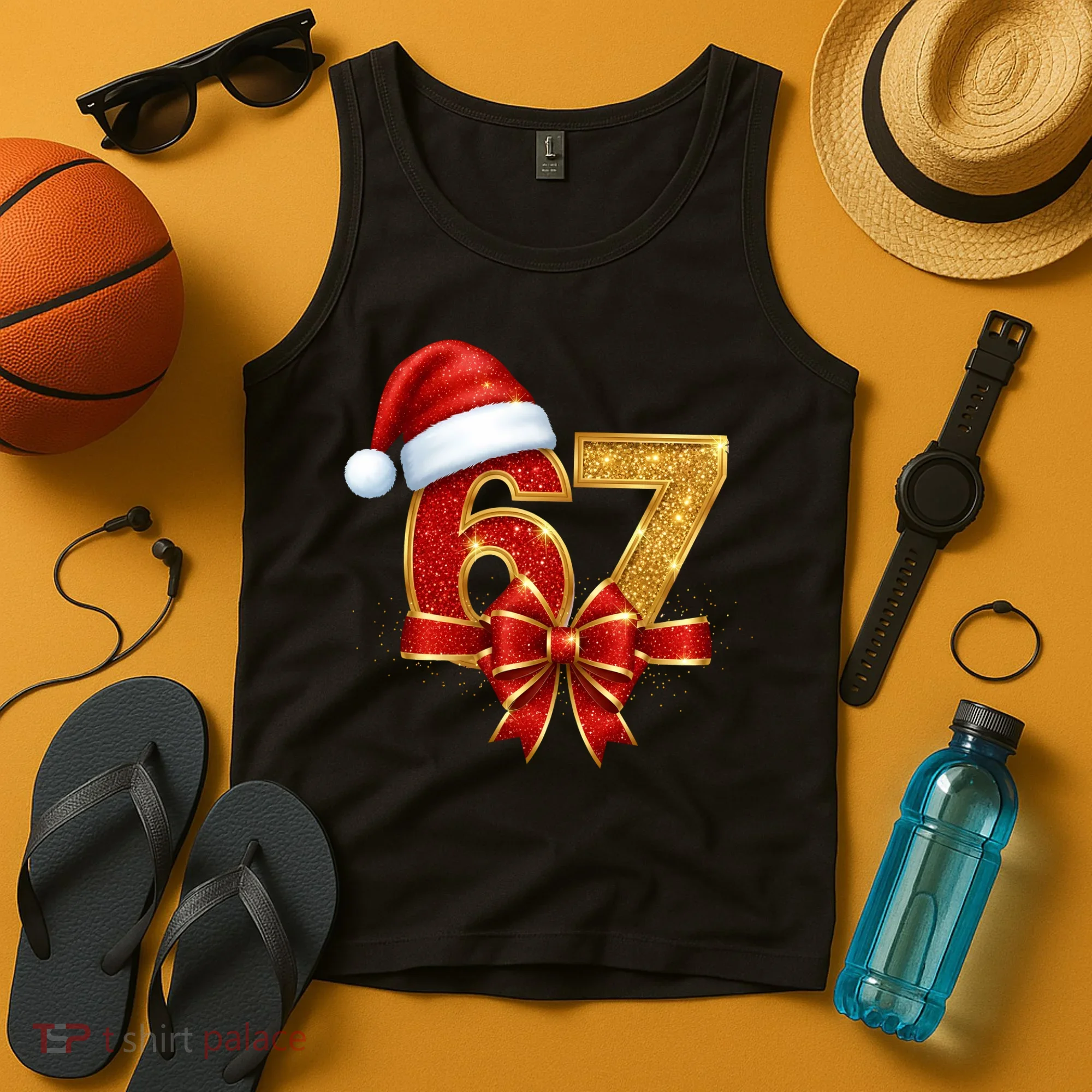 Christmas 67 Santa Hat Bow Tank Top