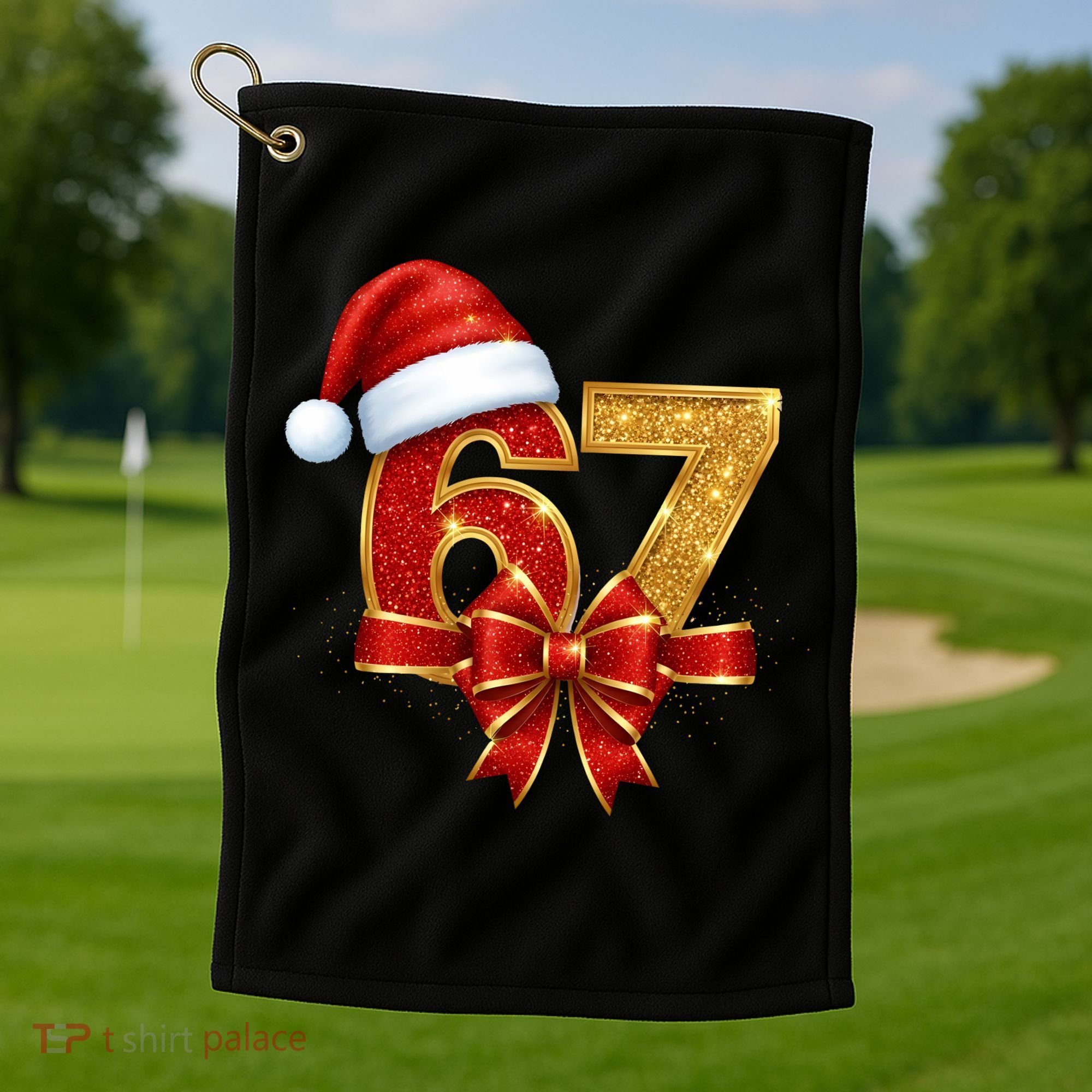 Christmas 67 Santa Hat Bow Golf Towel