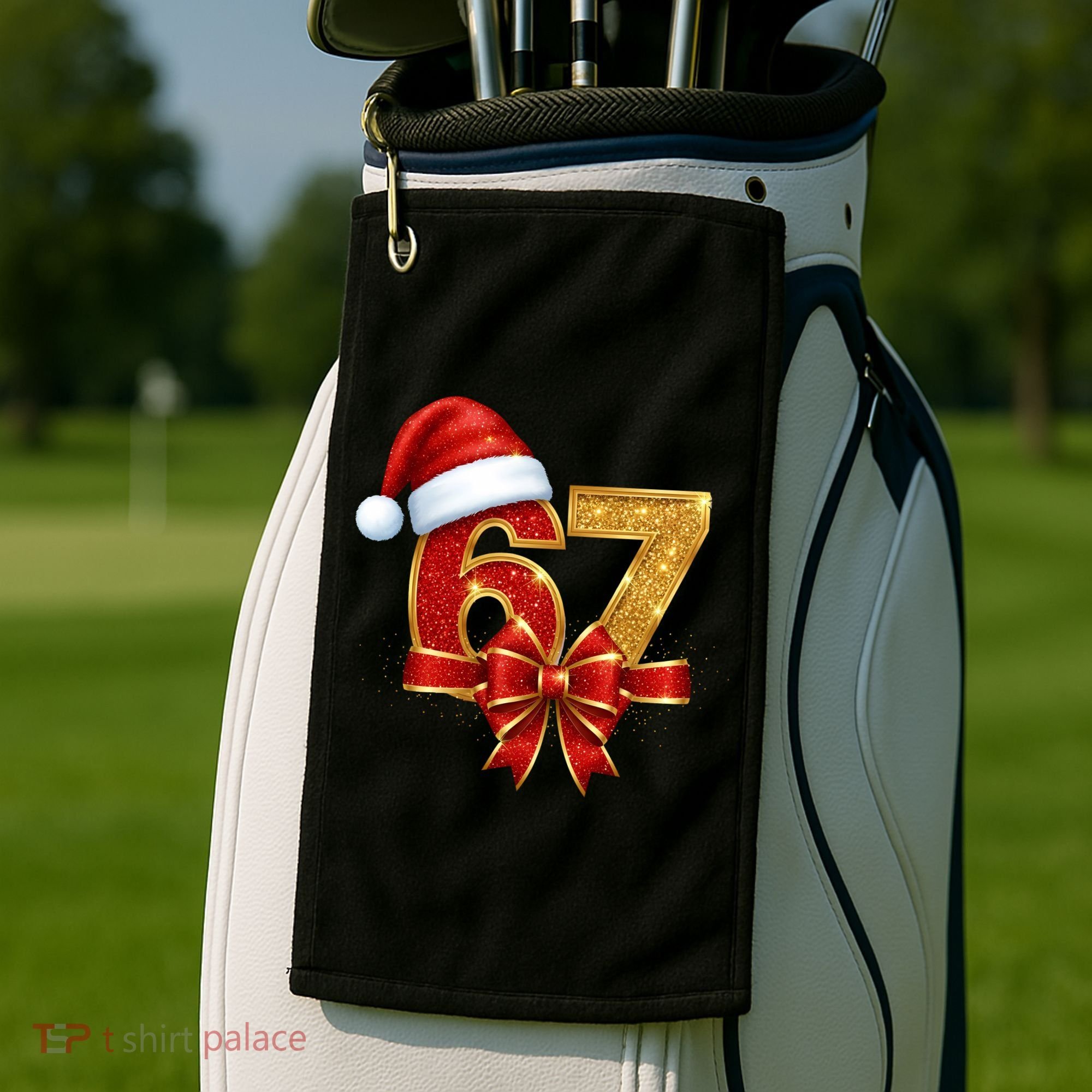 Christmas 67 Santa Hat Bow Golf Towel
