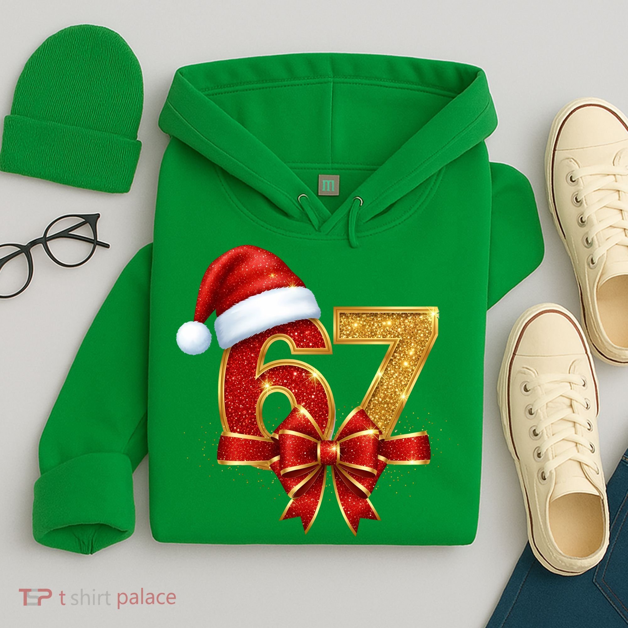 Christmas 67 Santa Hat Bow Hoodie