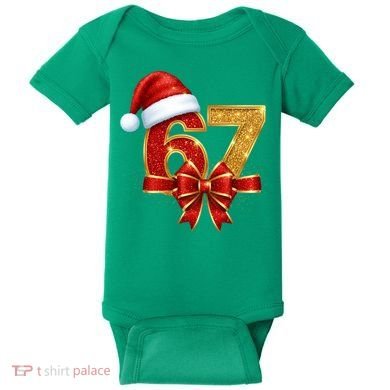 Christmas 67 Santa Hat Bow Baby Bodysuit