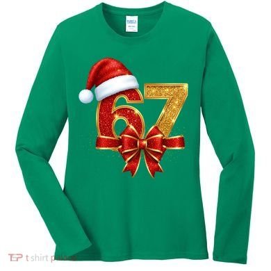 Christmas 67 Santa Hat Bow Women's Long Sleeve Shirt