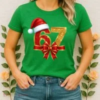 Christmas 67 Santa Hat Bow Women's T-Shirt thumb 2