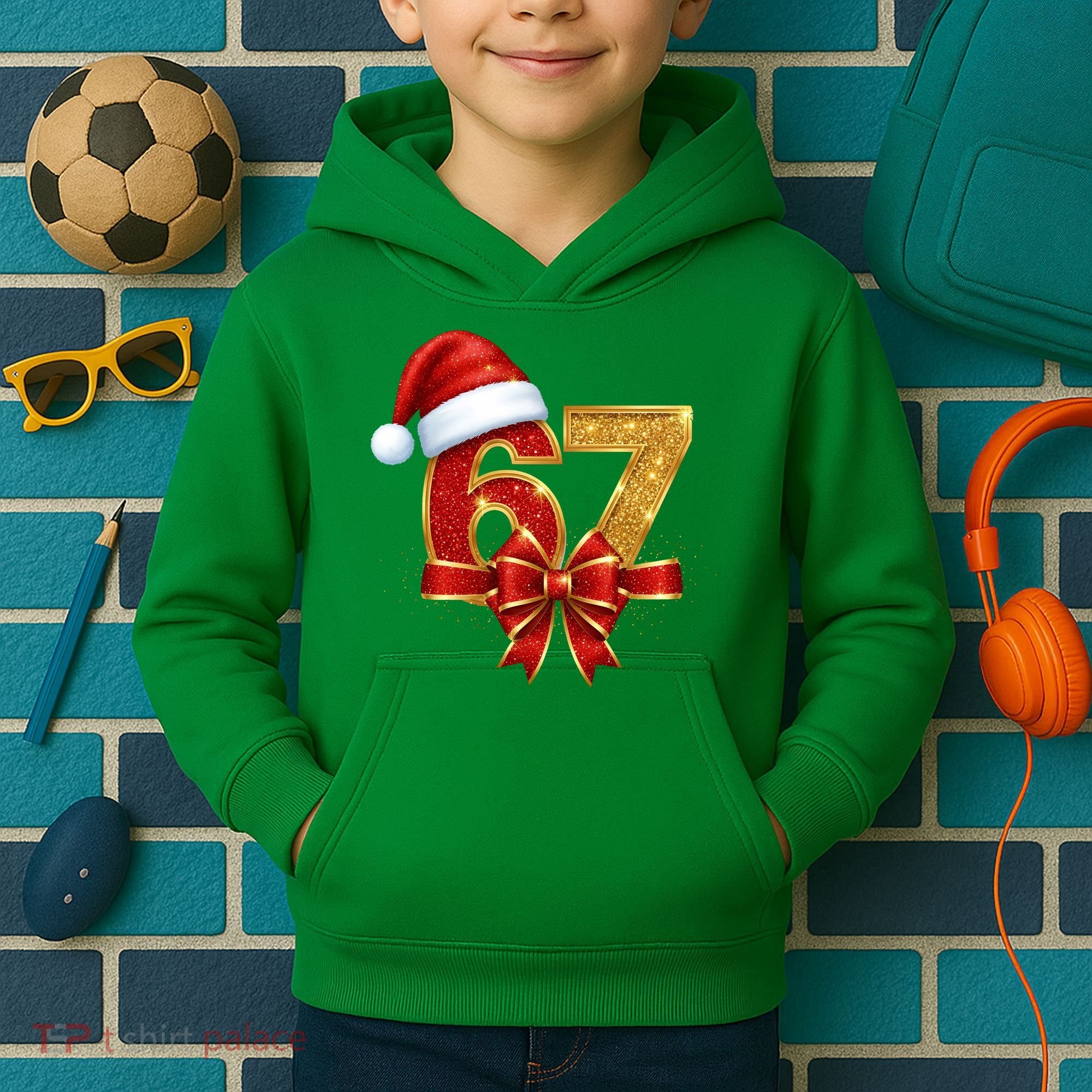 Christmas 67 Santa Hat Bow Kids Hoodie
