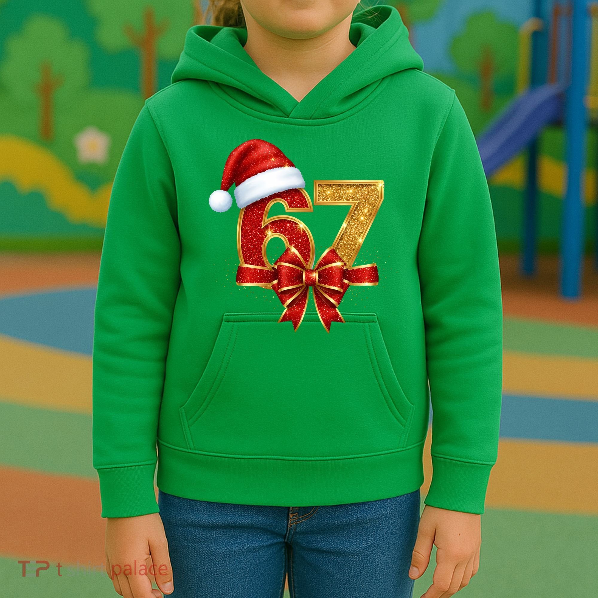 Christmas 67 Santa Hat Bow Kids Hoodie