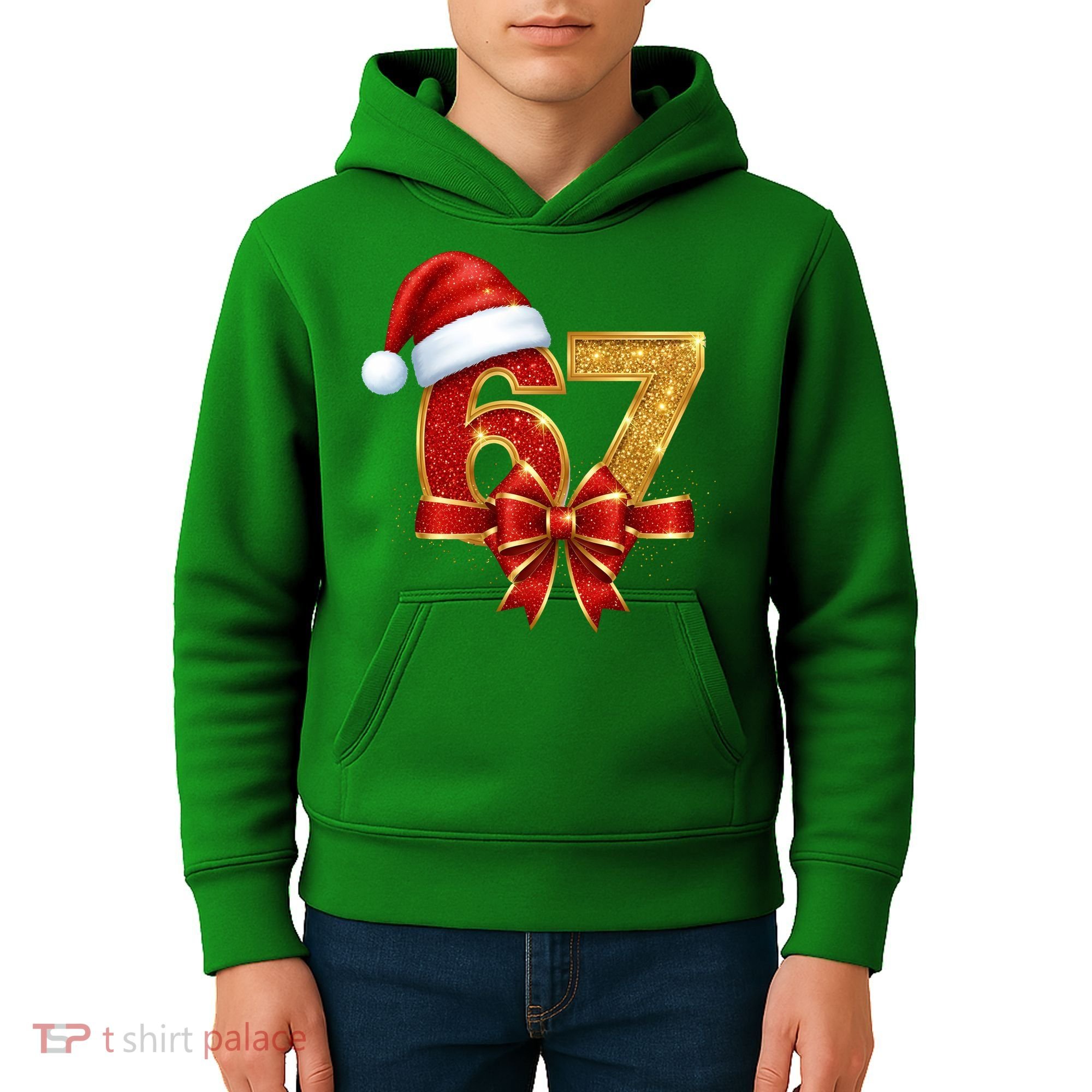 Christmas 67 Santa Hat Bow Kids Hoodie