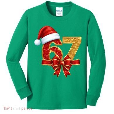 Christmas 67 Santa Hat Bow Kids Long Sleeve Shirt