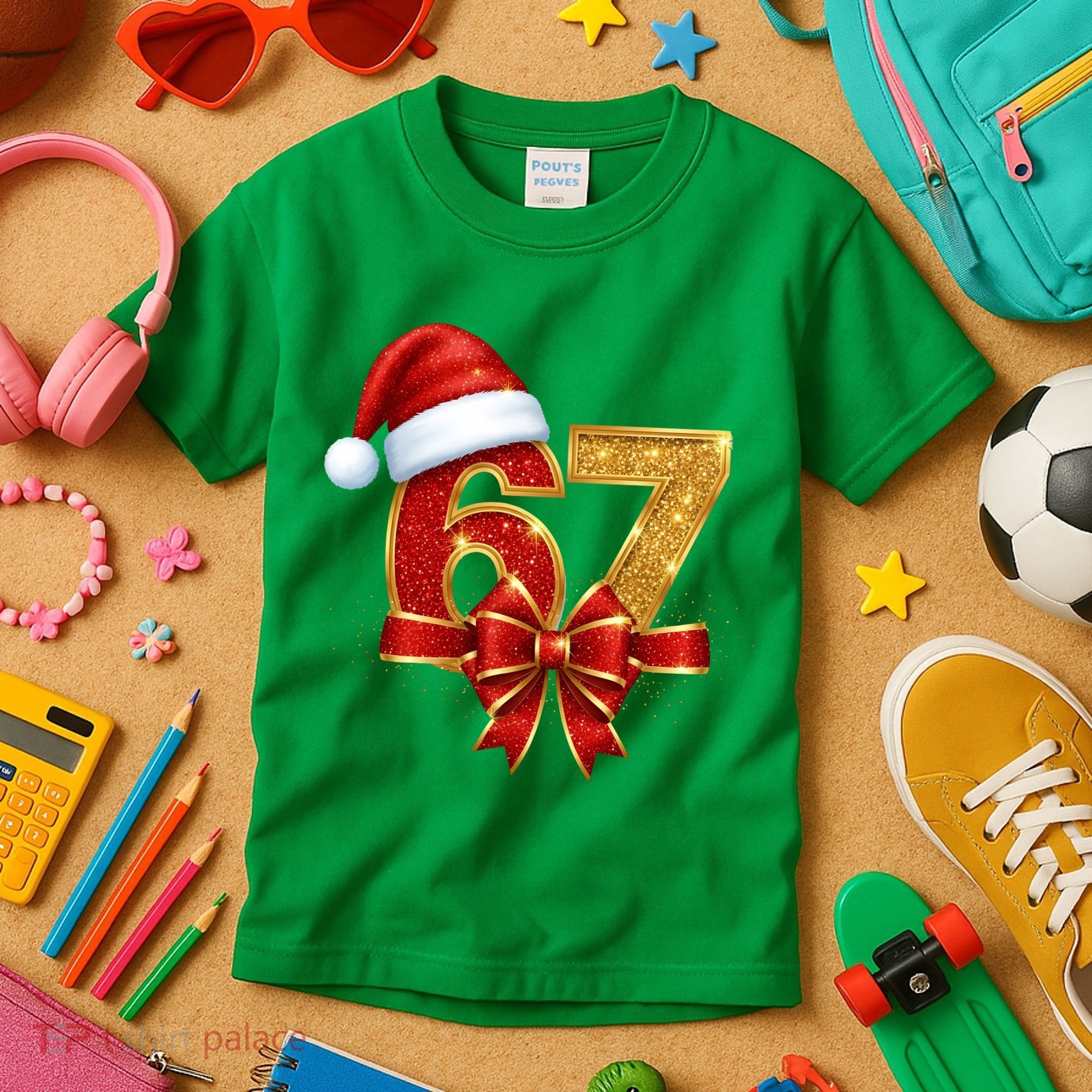 Christmas 67 Santa Hat Bow Kids T-Shirt