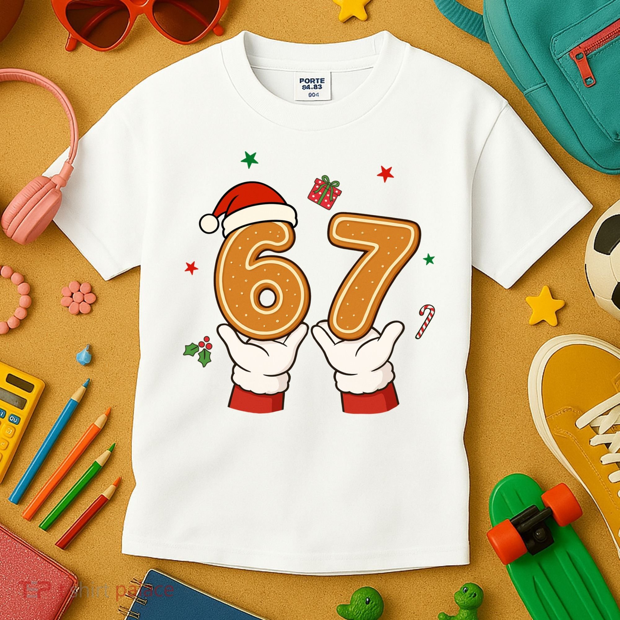 Christmas 67 Six Seven Cookies Santa 6-7 Funny Kids T-Shirt