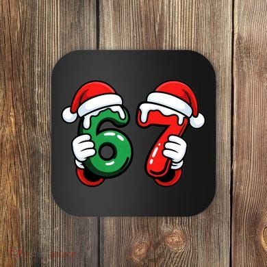 Christmas 67 Santa Hands Funny Meme 6-7 Sixty Seven Coaster