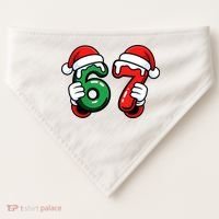 Christmas 67 Santa Hands Funny Meme 6-7 Sixty Seven USA-Made Doggie Bandana thumb 0