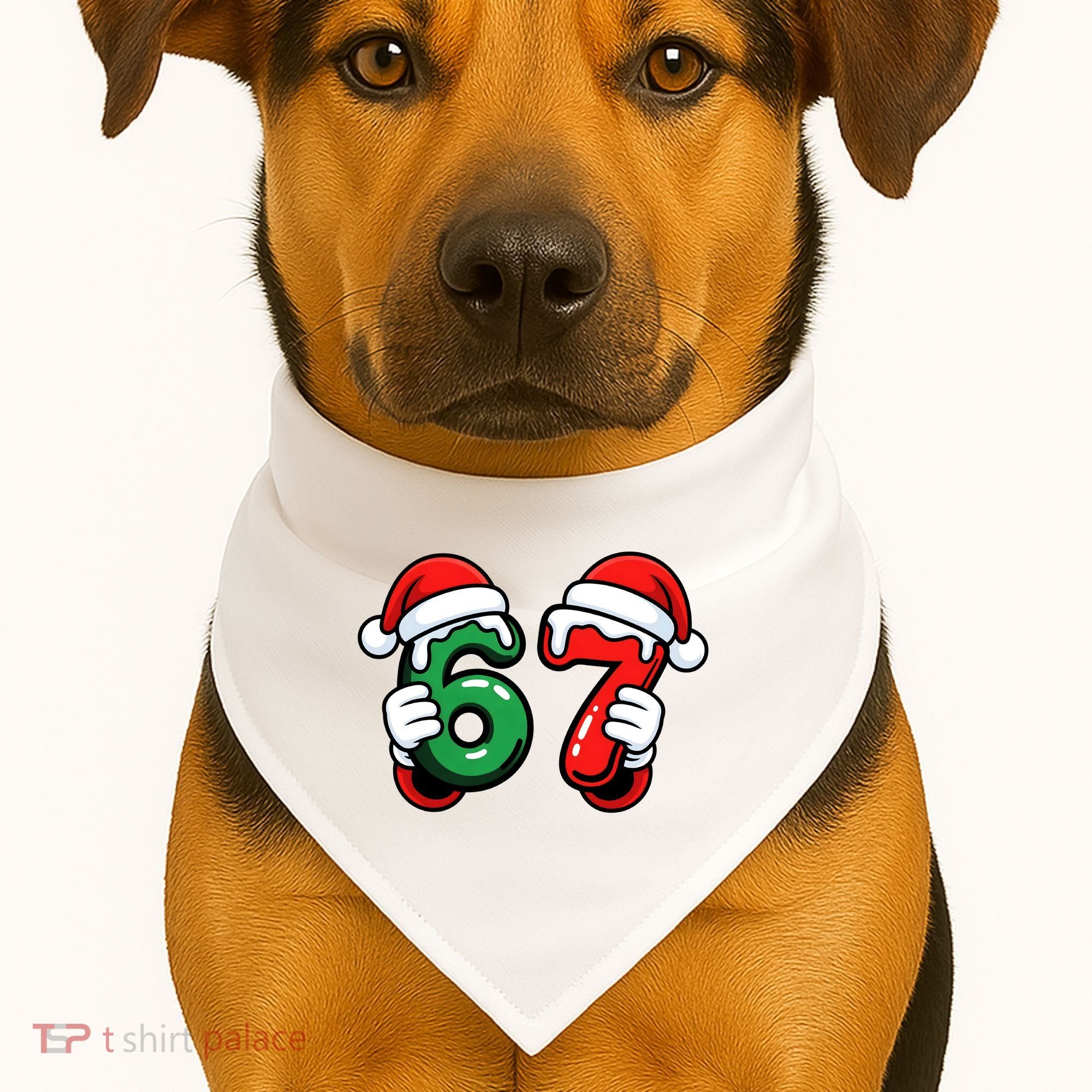 Christmas 67 Santa Hands Funny Meme 6-7 Sixty Seven USA-Made Doggie Bandana