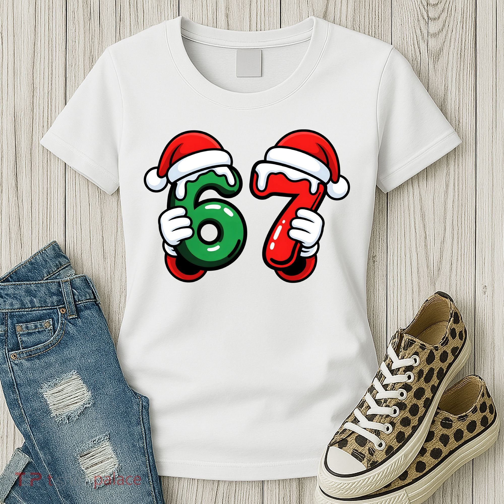 Christmas 67 Santa Hands Funny Meme 6-7 Sixty Seven Women's T-Shirt